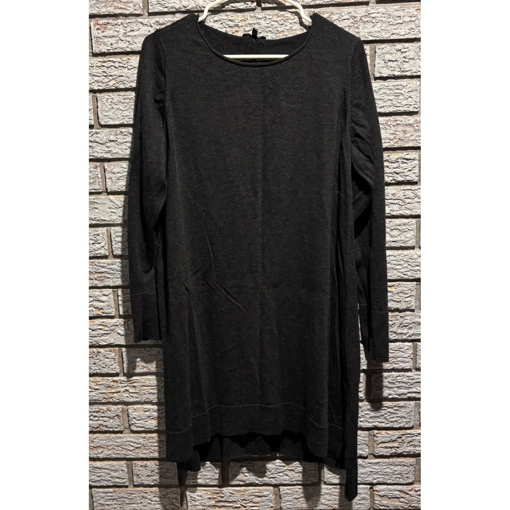 Eileen Fisher Black 100% Merino Wool Tunic Sweater Long Sleeve Crew Neck XL